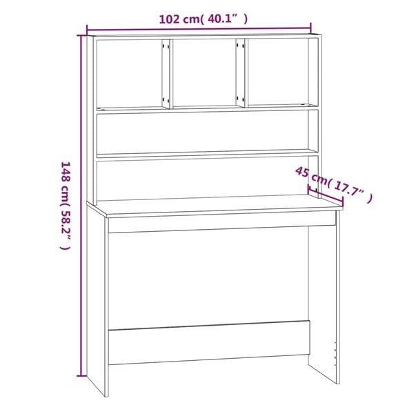 vidaXL Γραφείο με Ράφια Λευκό 102x45x148 εκ. από Επεξεργασμένο Ξύλο