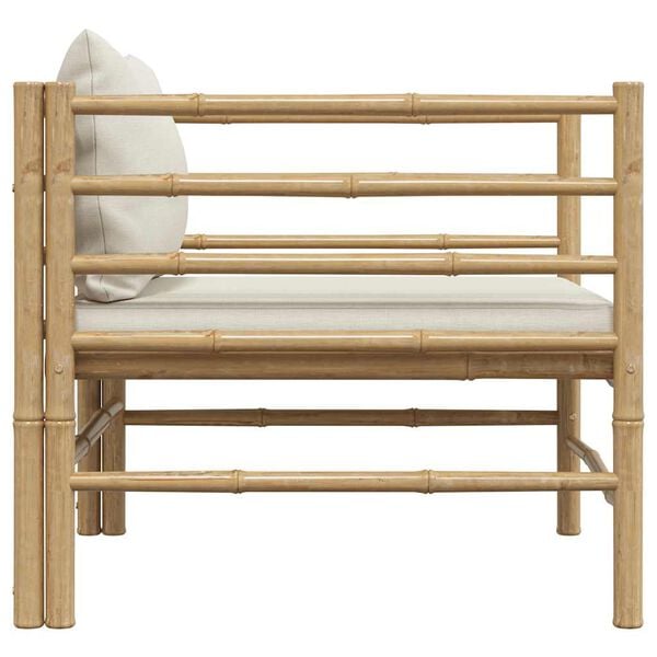 vidaXL Καναπές Κήπου από Μπαμπού με Λευκά Κρεμ Μαξιλάρια