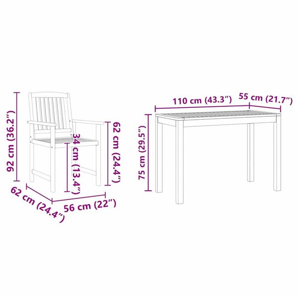 vidaXL Σέτ φαγητού για κήπο 3 pcs Καφέ Μασίφ ξύλο ακακίας