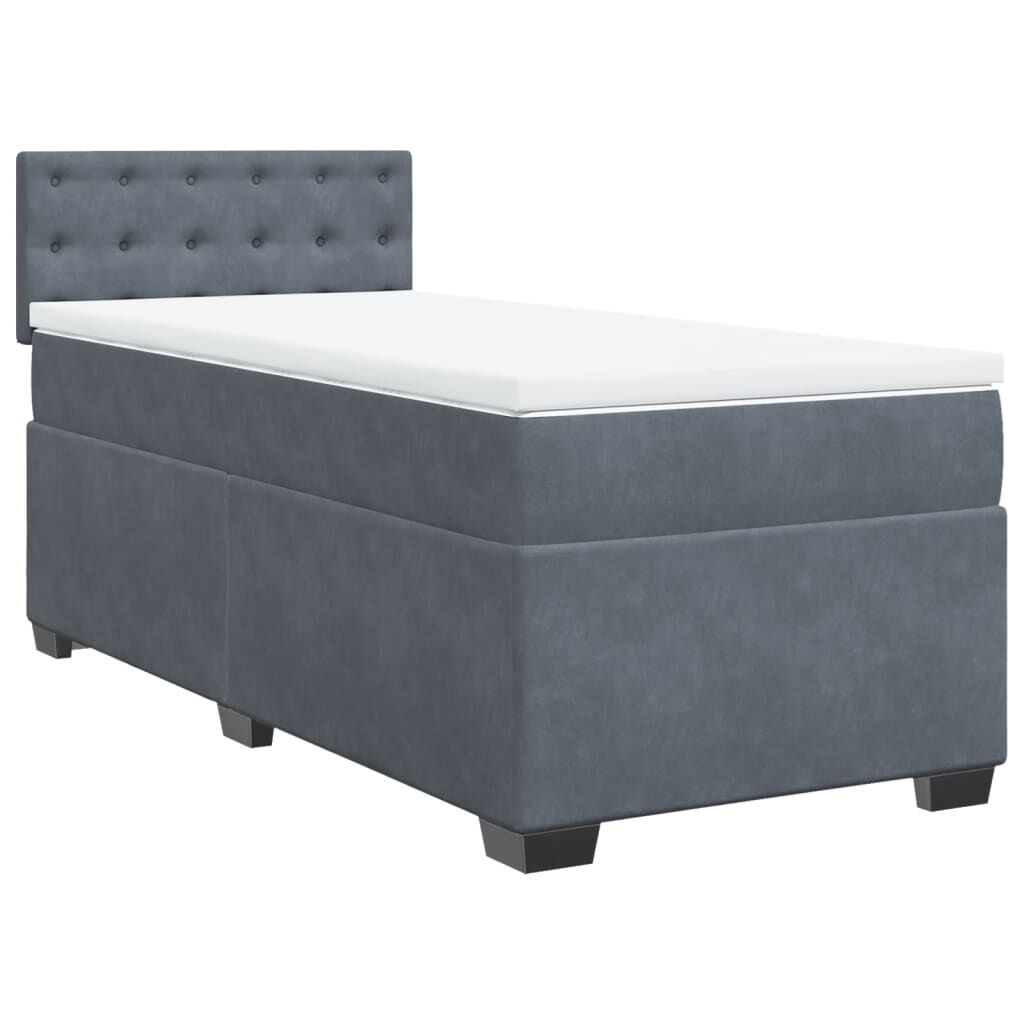 vidaXL Κρεβάτι Boxspring με Στρώμα Σκούρο Γκρι 90x200 εκ. Βελούδινο