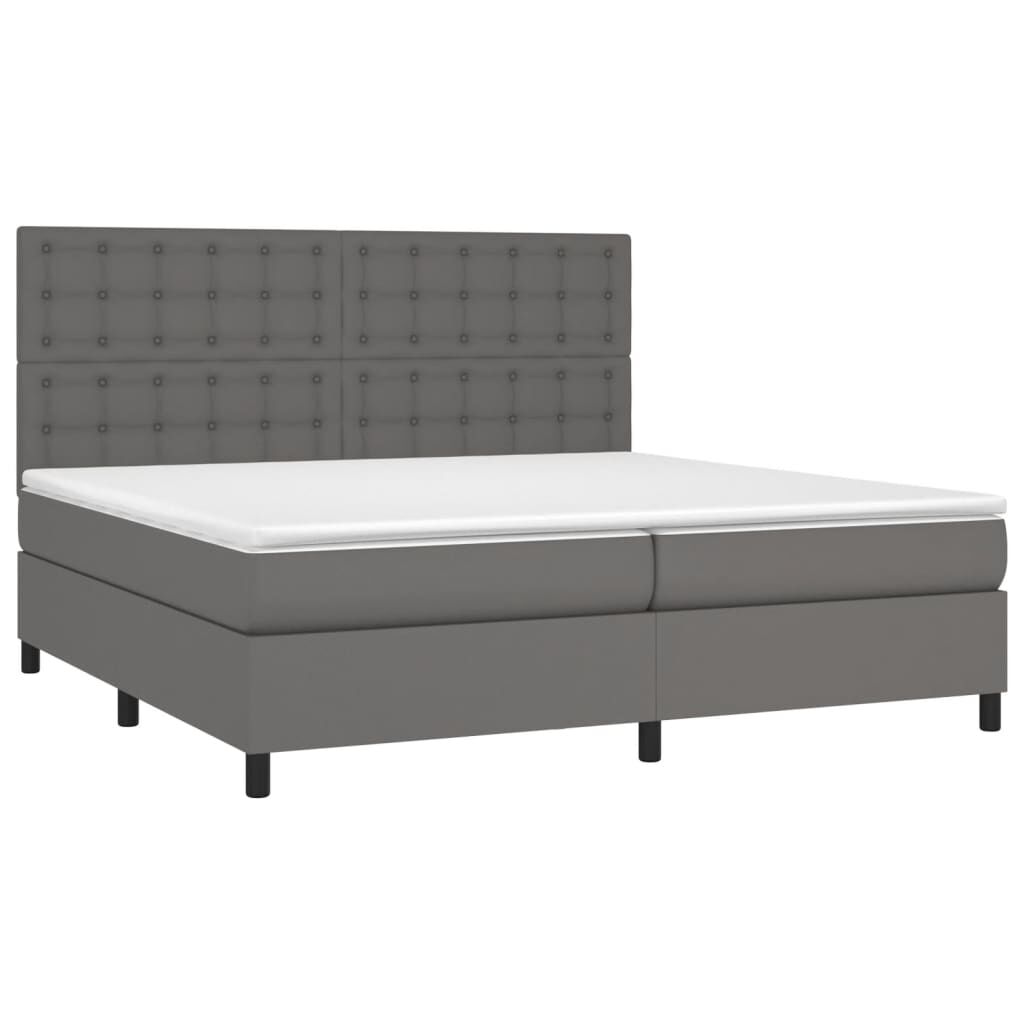 vidaXL Κρεβάτι Boxspring με Στρώμα & LED Γκρι 200x200 εκ. Συνθ. Δέρμα