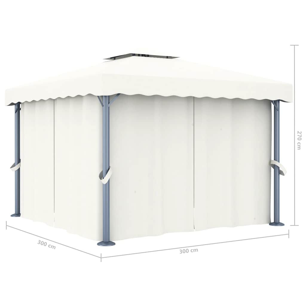 vidaXL Κιόσκι με Κουρτίνα και Φωτάκια LED Λευκό Κρεμ 3 x 3 μ.