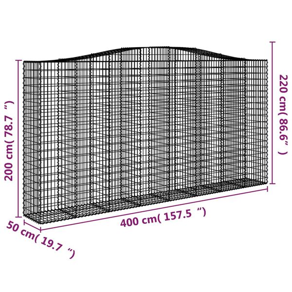 vidaXL Συρματοκιβώτια Τοξωτά 6 τεμ. 400x50x200/220 εκ. Γαλβαν. Ατσάλι