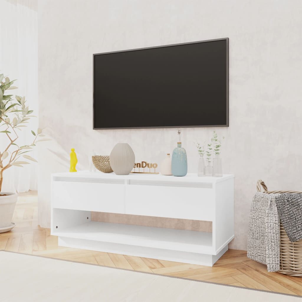vidaXL Έπιπλο Τηλεόρασης Γυαλ. Λευκό 102x41x44 εκ. Επεξεργασμένο Ξύλο