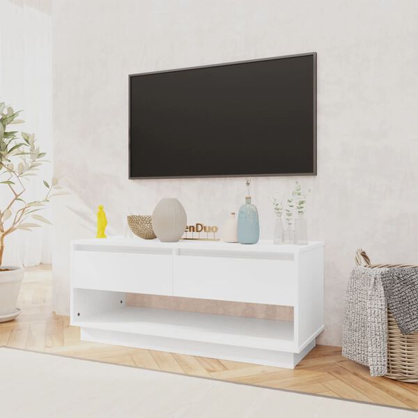vidaXL Έπιπλο Τηλεόρασης Γυαλ. Λευκό 102x41x44 εκ. Επεξεργασμένο Ξύλο