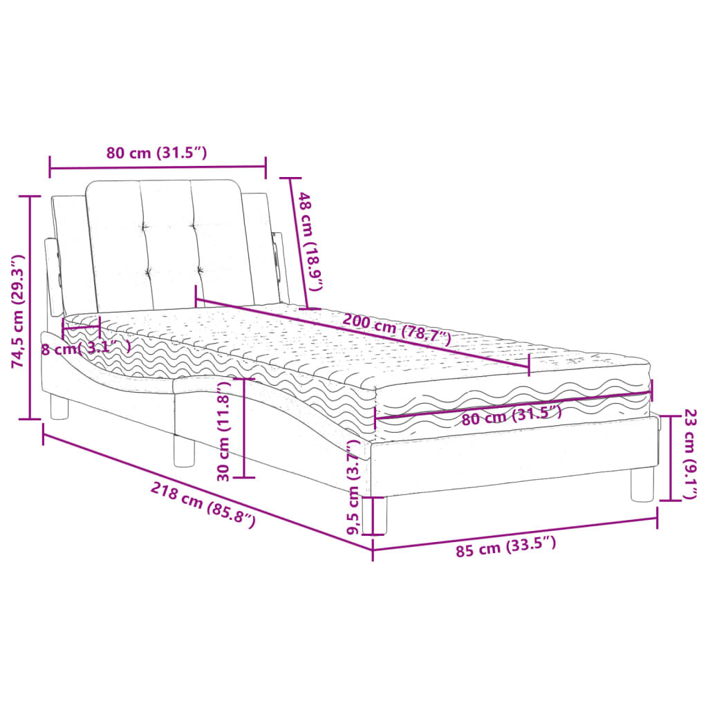 vidaXL Κρεβάτι με Στρώμα Μαύρο 80 x 200 εκ. από Συνθετικό Δέρμα