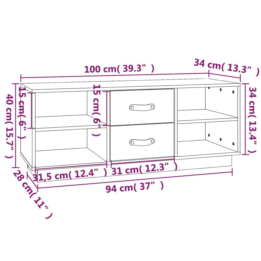 vidaXL Έπιπλο Τηλεόρασης Καφέ Μελί 100x34x40 εκ. από Μασίφ Ξύλο Πεύκου