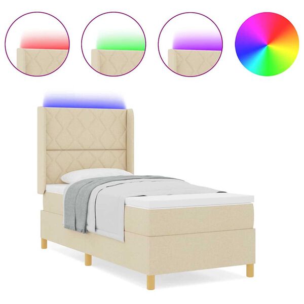 vidaXL Κρεβάτι με ελατήρια με στρώμα Κρεμ 90 x 190 cm ύφασμα