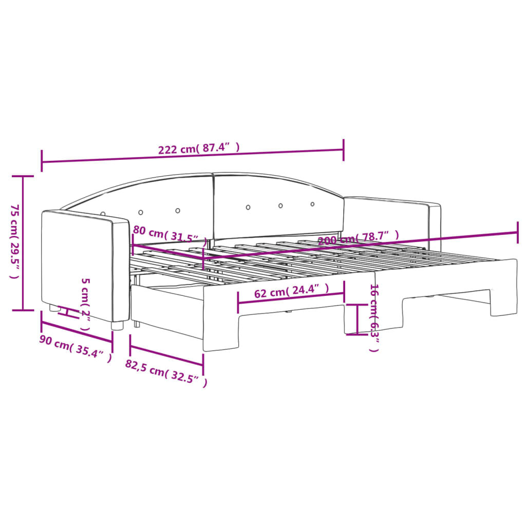 vidaXL Καναπές Κρεβάτι Συρόμενος Σκ. Πράσινο 80x200εκ Βελούδινος
