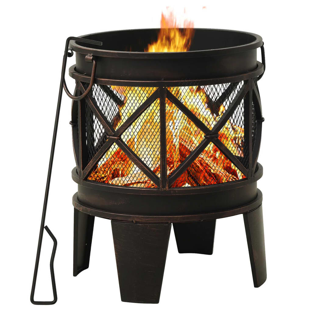 313637 vidaXL Rustic Fire Pit with Poker Φ42x54 cm Steel