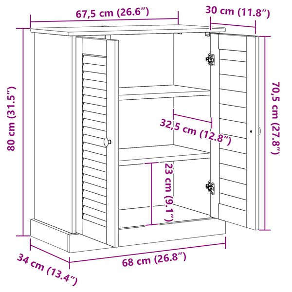 vidaXL Ντουλάπι Μπάνιου καφέ μελί 68 x 34 x 80 εκ Μασίφ ξύλο πεύκου