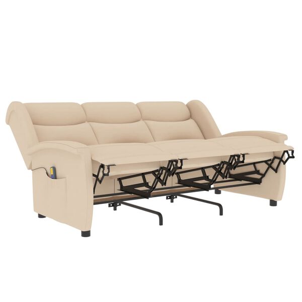 vidaXL Πολυθρόνα Μασάζ Τριθέσια Ανακλινόμενη Κρεμ Υφασμάτινη