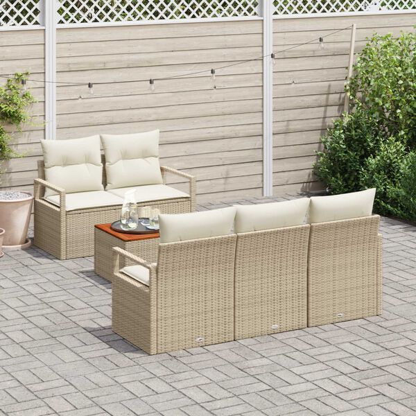 vidaXL Σετ Καναπέ Κήπου με μαξιλάρι 6 pcs Μπεζ Πολυ ράταν