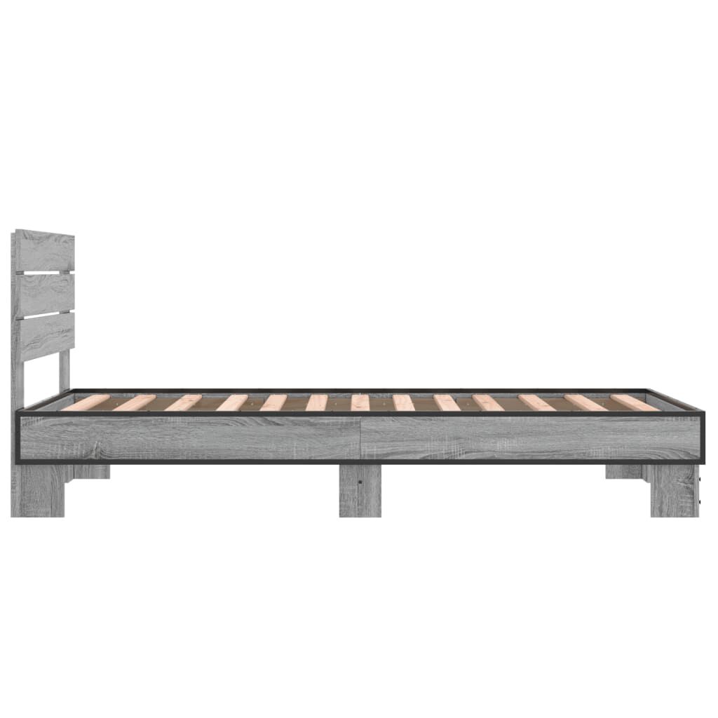 vidaXL Πλαίσιο Κρεβατιού Γκρι Sonoma 75x190 εκ. Επεξ. Ξύλο & Μέταλλο