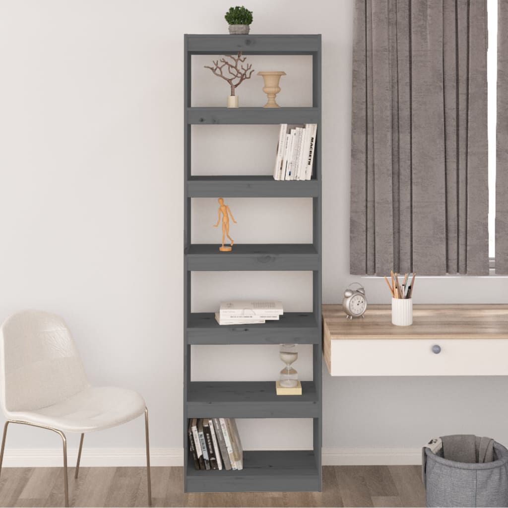 vidaXL Βιβλιοθήκη/Διαχωριστικό Χώρου Γκρι 60x30x199,5 εκ. Μασίφ Πεύκο