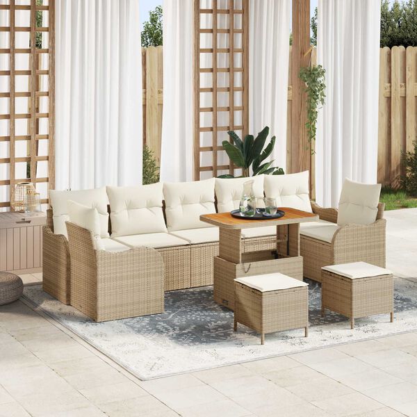 vidaXL Σετ Καναπέ Κήπου 10 pcs Μπεζ συνθετικό ρατάν