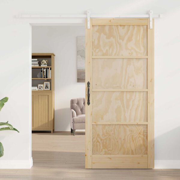 vidaXL Συρόμενη Πόρτα Φυσικό και λευκό 93 x 202 cm