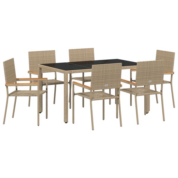 vidaXL Σέτ φαγητού για κήπο 7 pcs Μπεζ 150 x 90 x 75 cm