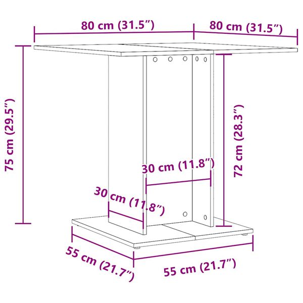 vidaXL Τραπεζαρία Παλιό Ξύλο 80 x 80 x 75 εκ. από Μοριοσανίδα