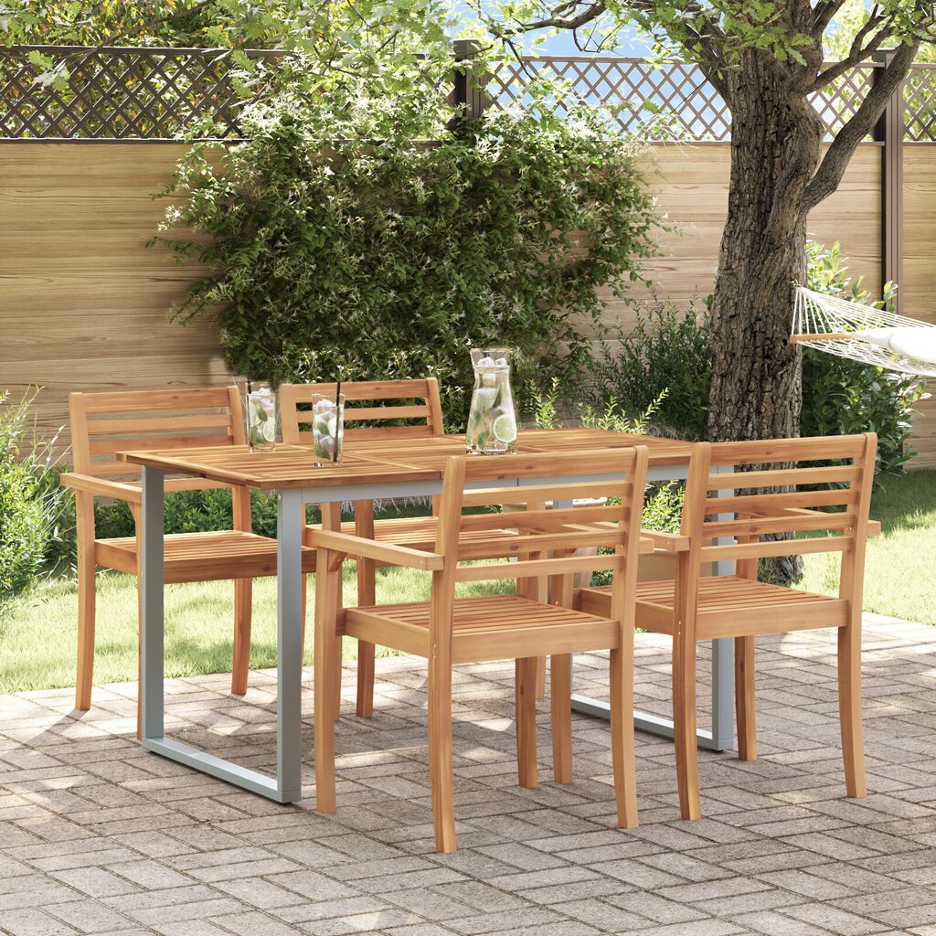 vidaXL Εξωτερικό Τραπεζάκι Φαγητού Γκρι 140x80x75 εκ. Ατσάλι & Μασίφ ξύλο ακακίας