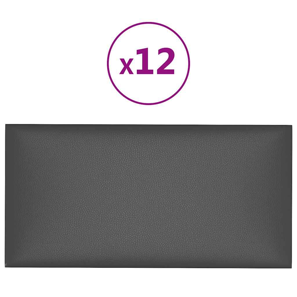 vidaXL Πάνελ Τοίχου 12 τεμ. Γκρι 30 x 15 εκ. 0,54 μ² Συνθετικό Δέρμα