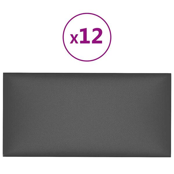 vidaXL Πάνελ Τοίχου 12 τεμ. Γκρι 30 x 15 εκ. 0,54 μ² Συνθετικό Δέρμα