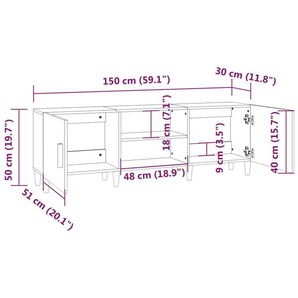 vidaXL Έπιπλο Τηλεόρασης Μαύρο 150 x 30 x 50 εκ. Επεξεργασμένο Ξύλο