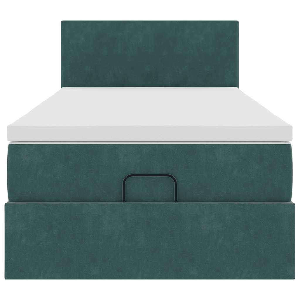 vidaXL Οθωμανικό κρεβάτι με στρώμα & LEDs Dark Green 90x200cm Velvet
