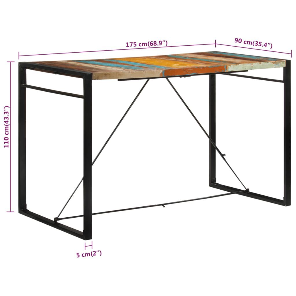 vidaXL Τραπέζι Μπαρ 175 x 90 x 110 εκ. από Μασίφ Ανακυκλωμένο Ξύλο