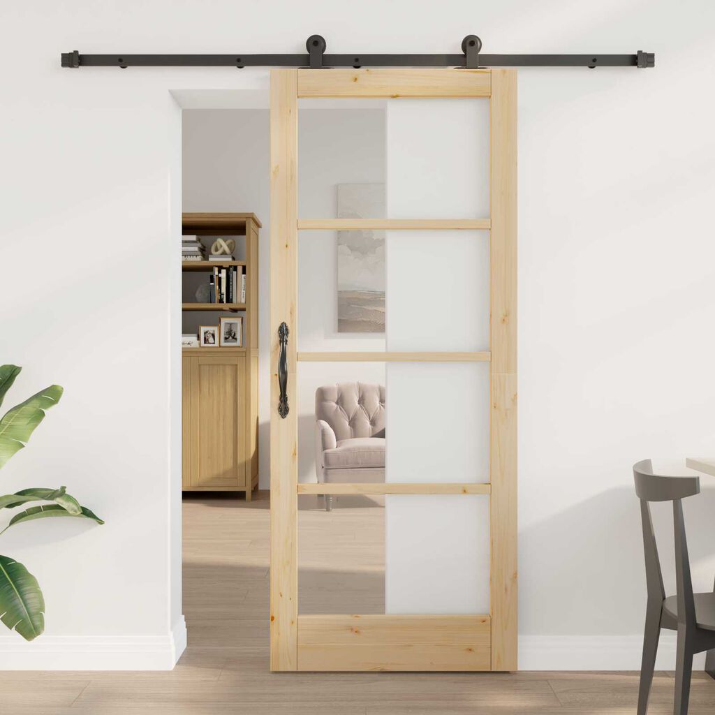 vidaXL Συρόμενη Πόρτα ORKDAL Καφέ 83 x 202 εκ. Ξύλο και μέταλλο