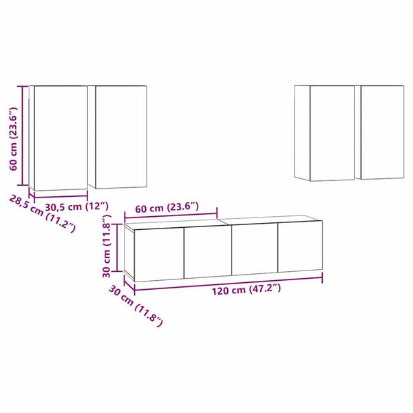 vidaXL Σετ επίπλου τηλεόρασης 6 pcs Μαύρη δρυς 60 x 30 x 30 cm