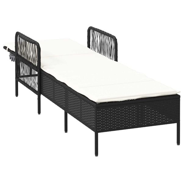 vidaXL Ξαπλώστρα Μαύρη και Κρεμ PE Ρατάν 157 x 55 x 92 εκ.