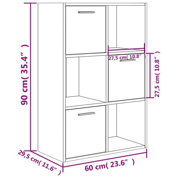 vidaXL Ραφιέρα με Ντουλάπια Γκρι Σκυροδέμ. 60x29,5x90 εκ. Επεξ. Ξύλο
