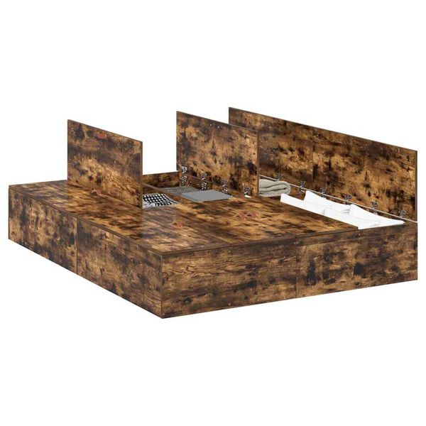 vidaXL Κρεβάτι με αποθηκευτικό χώρο Καπνιστό Δρύς 135 x 190 cm