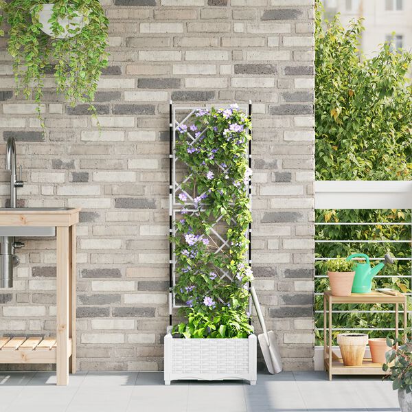 vidaXL Γλάστρα Κήπου με Πλέγμα Λευκή 40x40x125.5 εκ