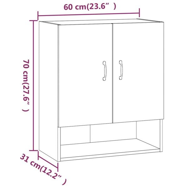 vidaXL Ντουλάπι Τοίχου Λευκό 60 x 31 x 70 εκ. από Επεξεργασμένο Ξύλο
