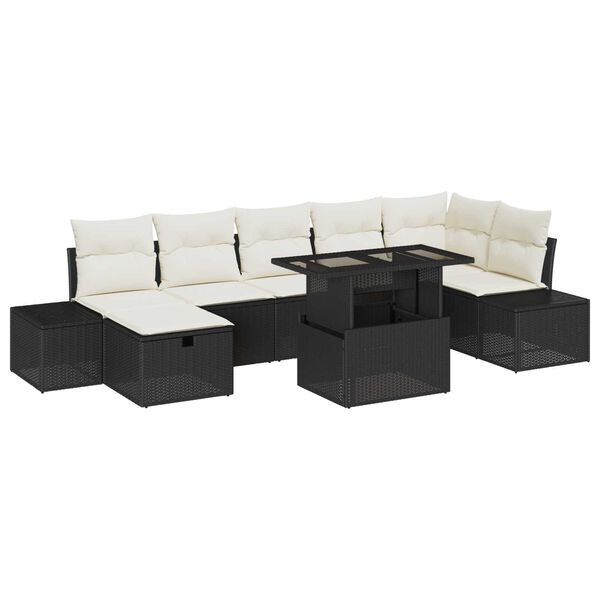 vidaXL Σετ Καναπέ Κήπου με μαξιλάρι 8 pcs Μαύρο Πολυ ράταν