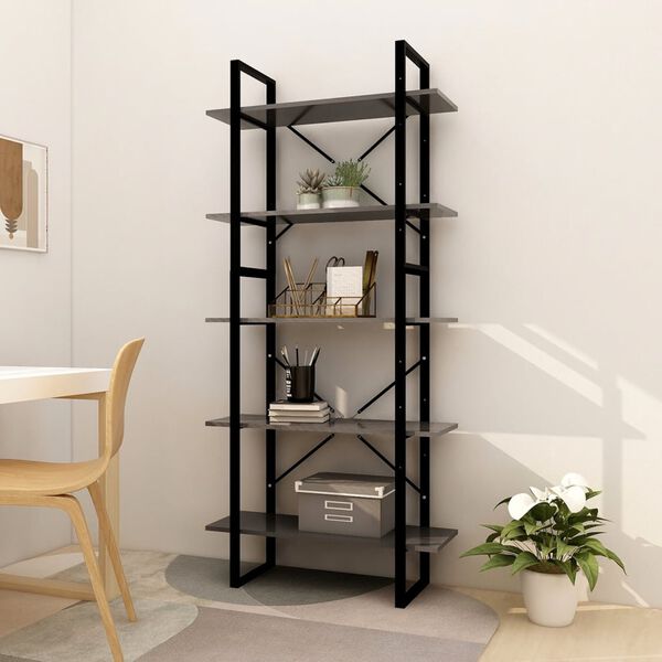 vidaXL Βιβλιοθήκη με 5 Ράφια Γκρι 80 x 30 x 175 εκ. από Επεξ. Ξύλο