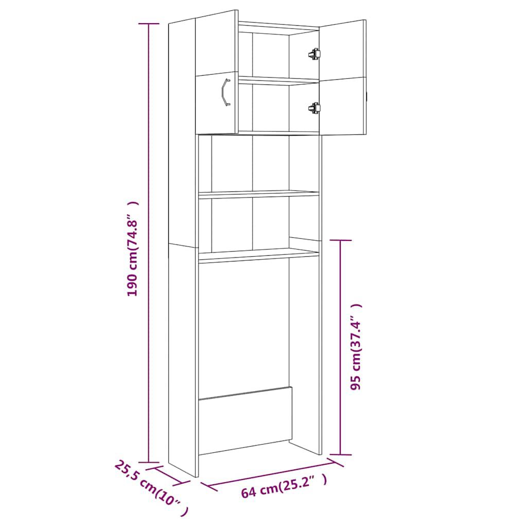 vidaXL Ντουλάπι Πλυντηρίου Καπνιστή Δρυς 64 x 25,5 x 190 εκ.