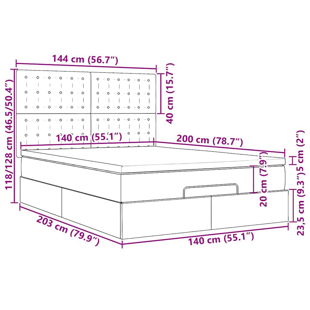 vidaXL Οθωμανικό κρεβάτι με στρώμα Σκούρο καφέ 140x200cm ύφασμα