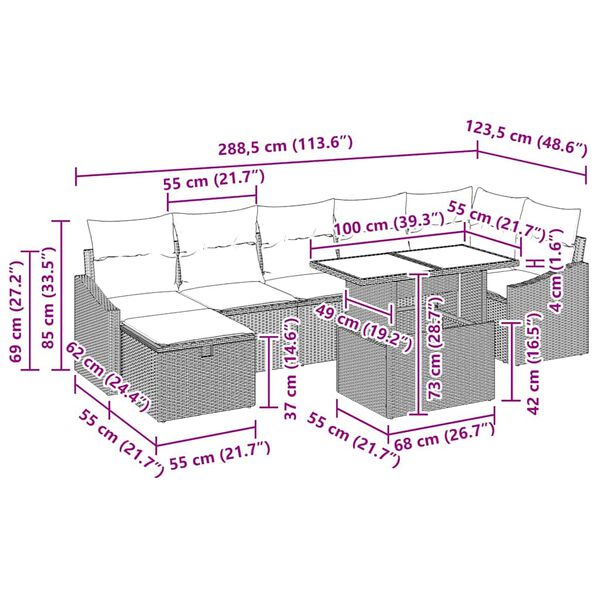 vidaXL Σετ Καναπέ Κήπου με μαξιλάρι 8 pcs Μπεζ Πολυ ράταν