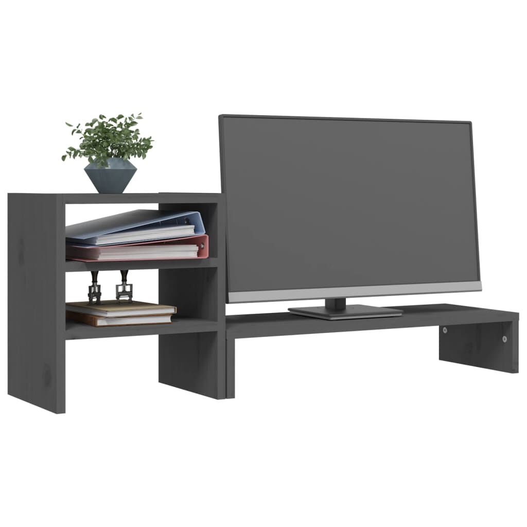 vidaXL Βάση Οθόνης Γκρι 81x20x30 εκ. από Μασίφ Ξύλο Πεύκου