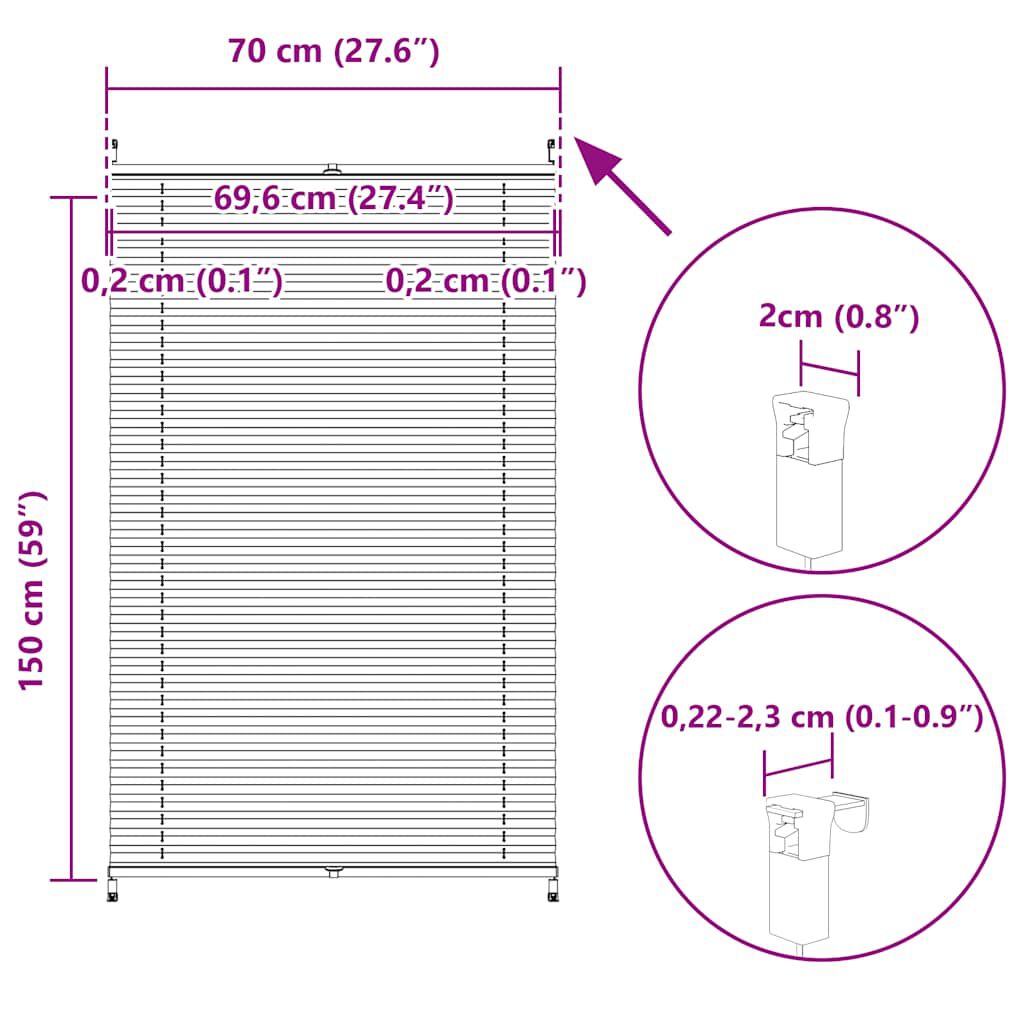 Πλισέ ρόλερ σκίασης 70x150cm Λευκό
