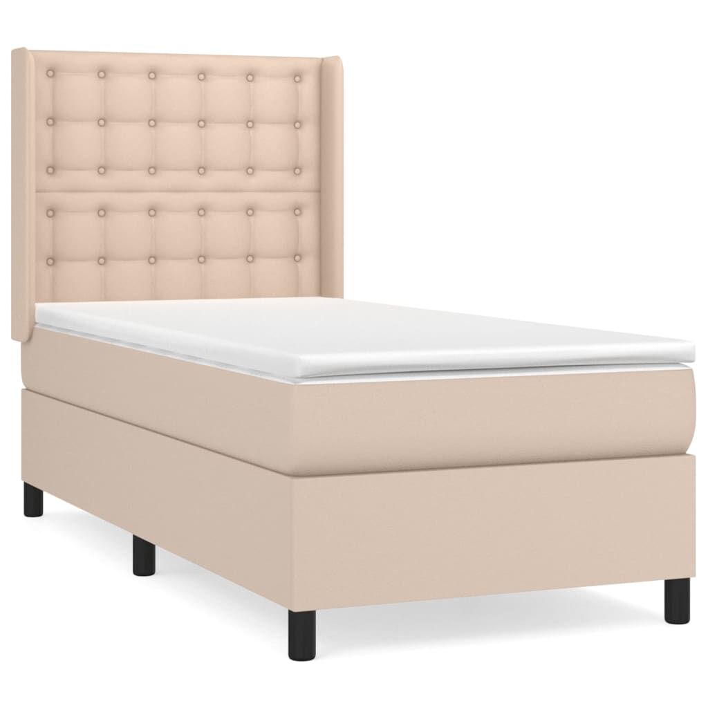 vidaXL Κρεβάτι Boxspring με Στρώμα Καπουτσίνο 100x200εκ.από Συνθ.Δέρμα