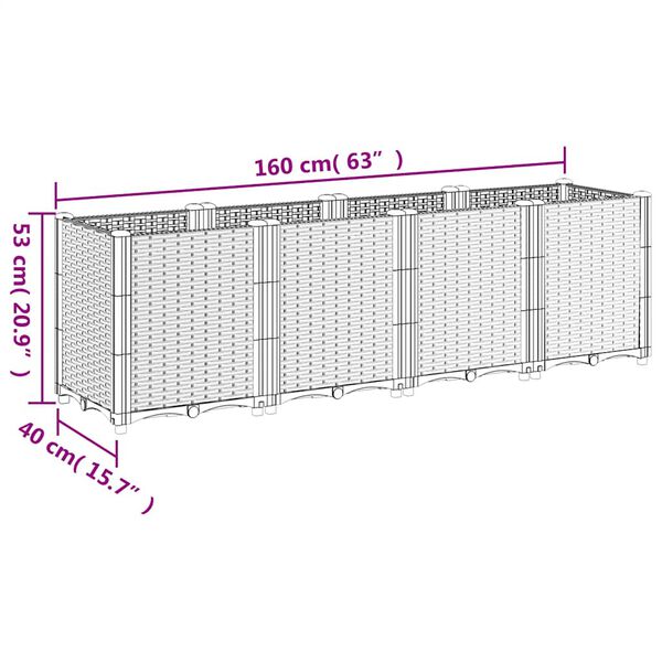 vidaXL Ζαρντινιέρα Κήπου Μπλε Γκρι 160x40x53 εκ. Πολυπροπυλένιο
