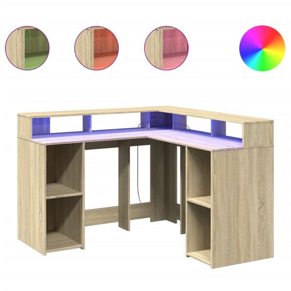 vidaXL Γραφείο με LED Sonoma δρυς 130x130x91 εκ. Επεξεργ. Ξύλο