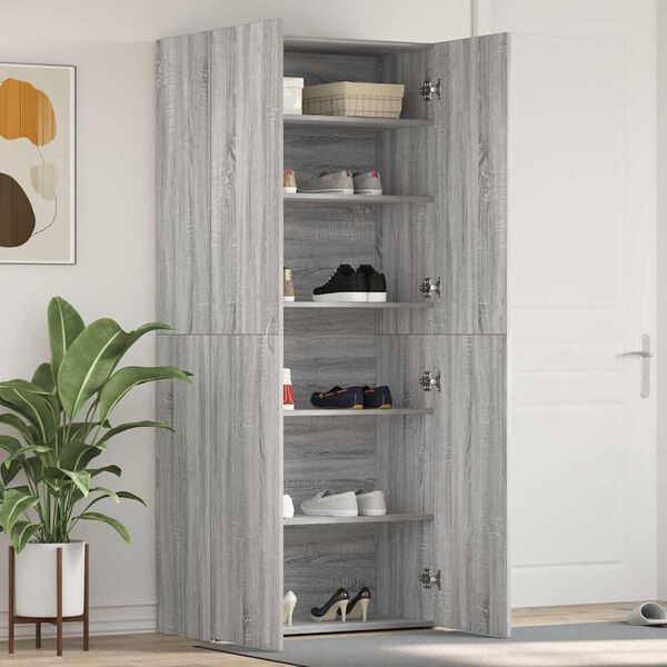 vidaXL Ντουλάπα Παπουτσιών Γκρι 80 x 35.5 x 180 εκ Επεξεργασμένο ξύλο