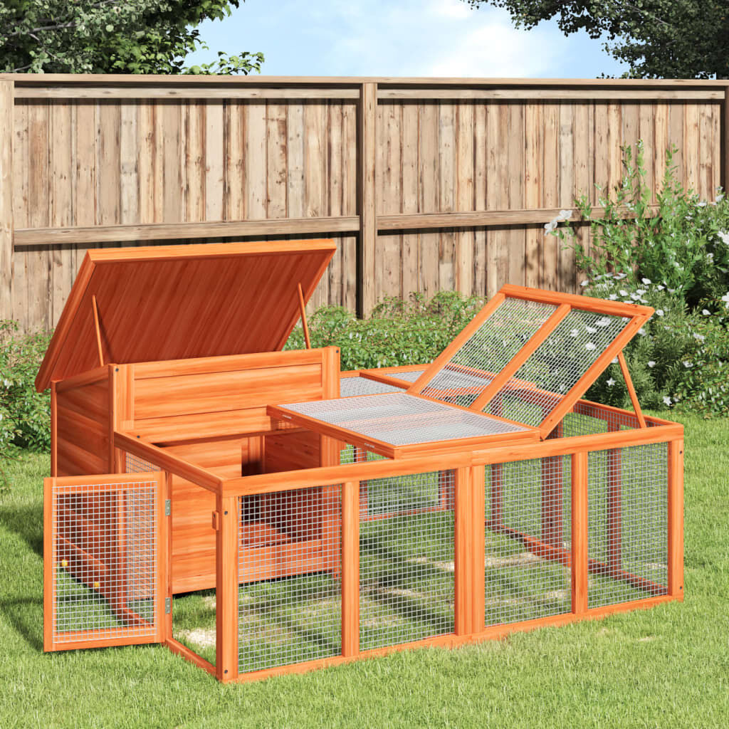 vidaXL Κλουβί Κουνελιών Καφέ 144 x 123 x 67,5 εκ. Μασίφ Ξύλο Πεύκου