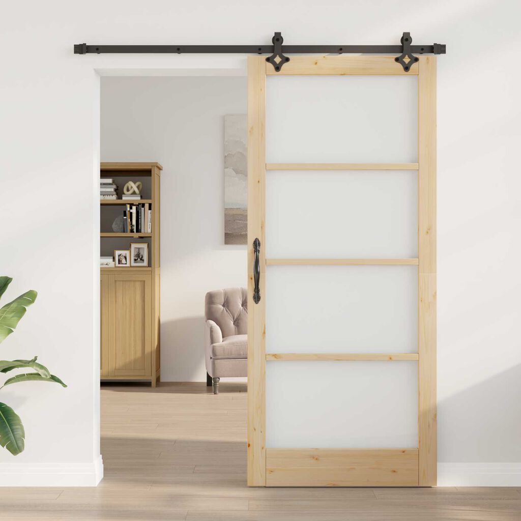 vidaXL Συρόμενη Πόρτα ORKDAL Καφέ 93 x 211 εκ. Ξύλο και μέταλλο