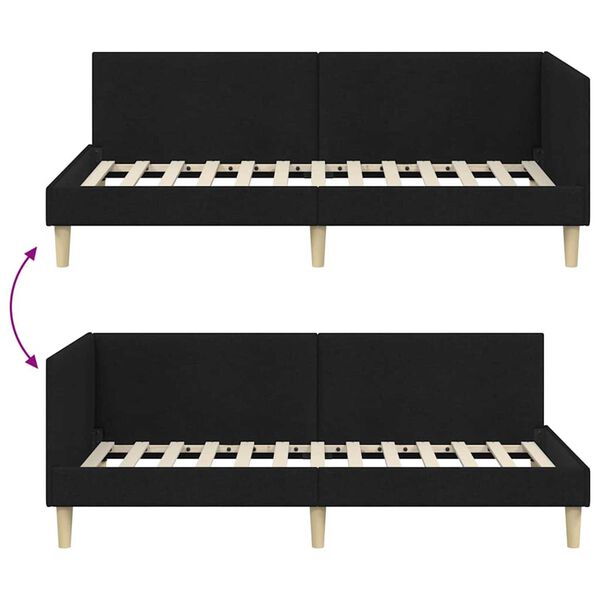 vidaXL Κρεβάτι Γωνίας Άλλο Μαύρο 90 x 190 cm Ύφασμα και Έργο ξύλου